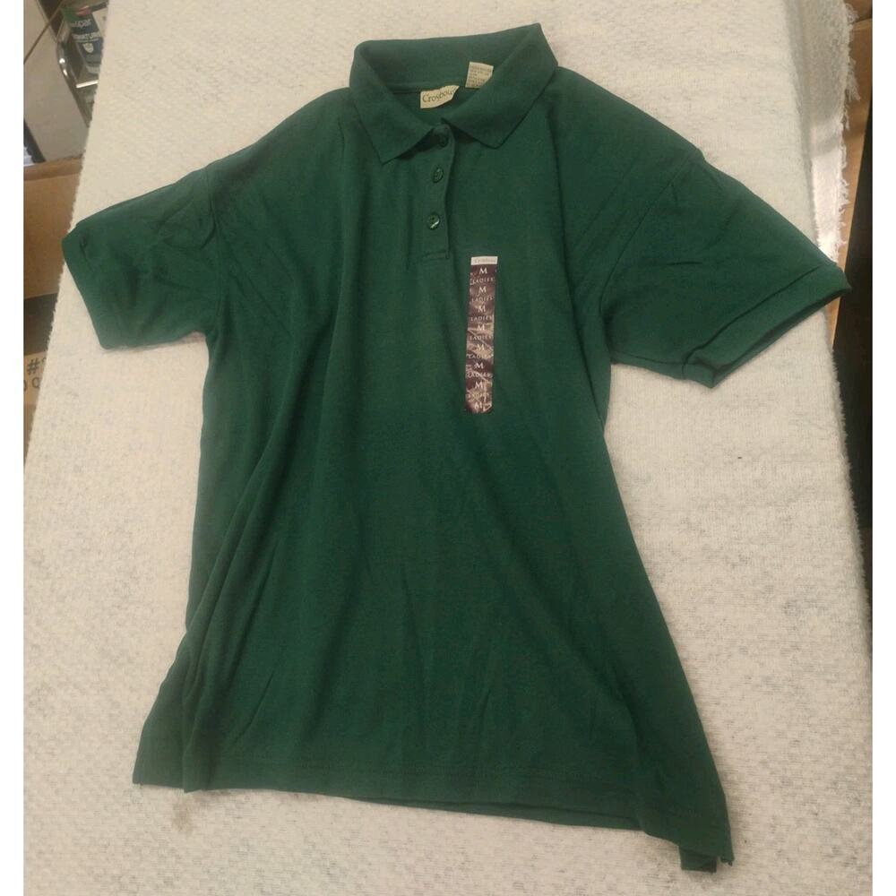Crossbow Hunter Green Short Sleeve Polo Shirt Women's Size M Pickleball Golf Y2k